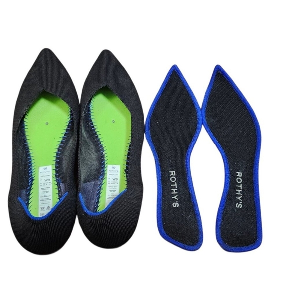 Rothy’s “THE POINT” Black Knitted Pointed Toe Slip On Flats Women’s Size 9 W - Picture 9 of 14